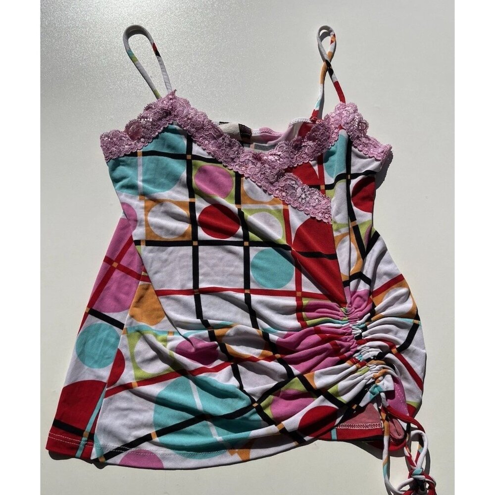 Pretty Good Women’s Size M Pink Lace Y2K Striped Asymmetrical Summer Made in USA